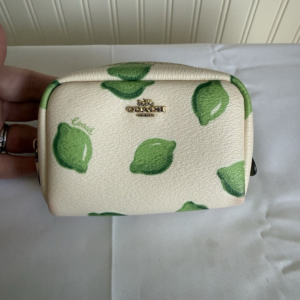 Coach Mini Coated Canvas Zip Around Coin Makeup Cosmetic Pouch Bag Lime Green